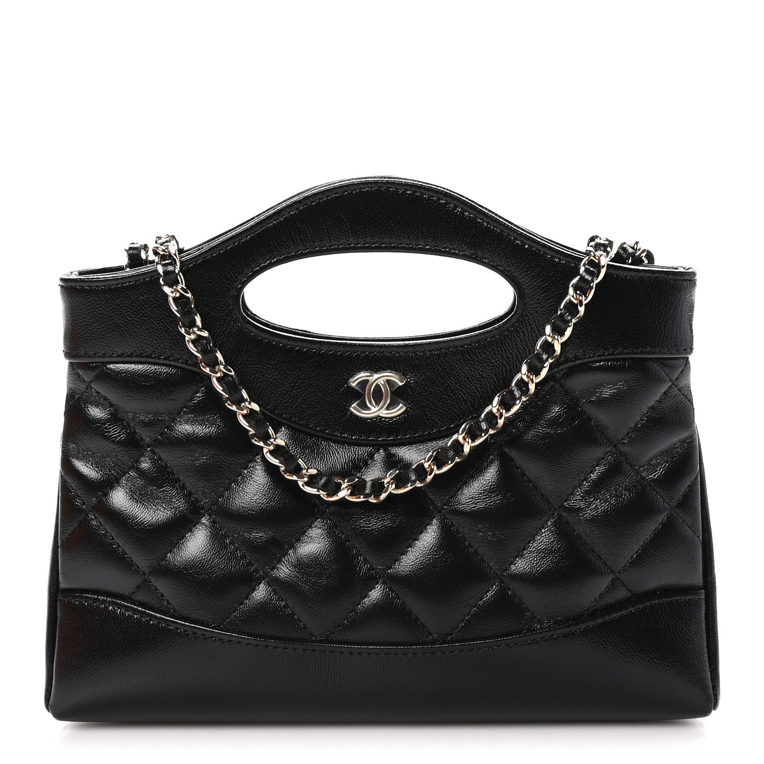 Chanel Shiny Crumpled Calfskin Quilted Nano 31 Shopping Bag Black 1 of 11