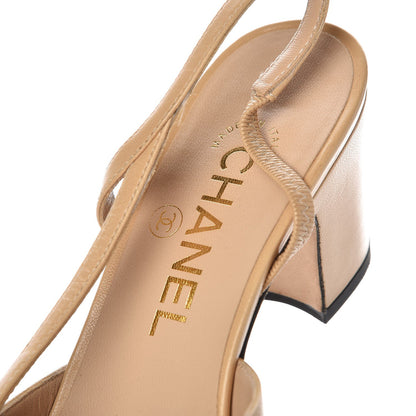 Chanel Goatskin Grosgrain Cap Toe CC Slingback Pumps 35.5 Beige Black 9 of 12
