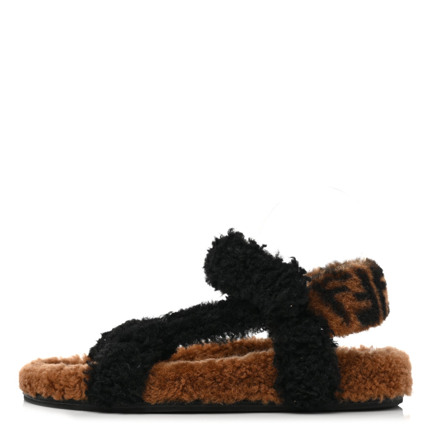 Fendi Shearling FF Fendi Feel Sandals 38.5 Tobacco Black 1 of 8