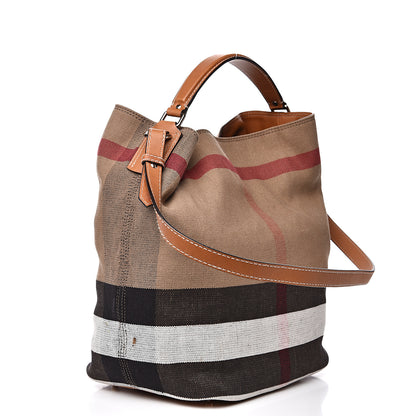 Burberry Canvas Mega Check Medium Ashby Hobo Saddle Brown 3 of 18