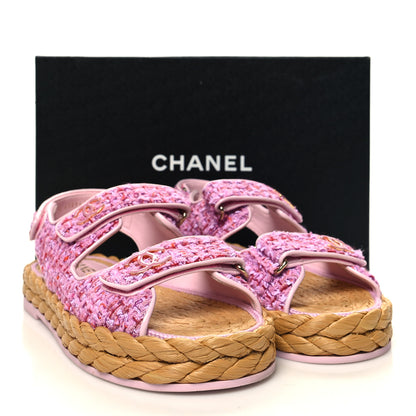 Chanel Tweed Lambskin Velcro Dad Sandals 39 Pink Multicolor 9 of 9