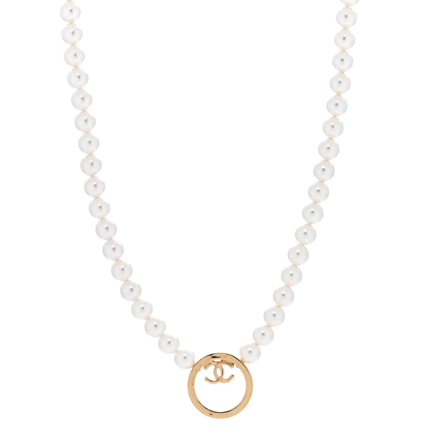 Chanel Pearl CC Round Long Necklace Gold White 1 of 4