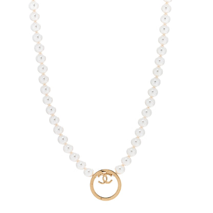 Chanel Pearl CC Round Long Necklace Gold White 1 of 4