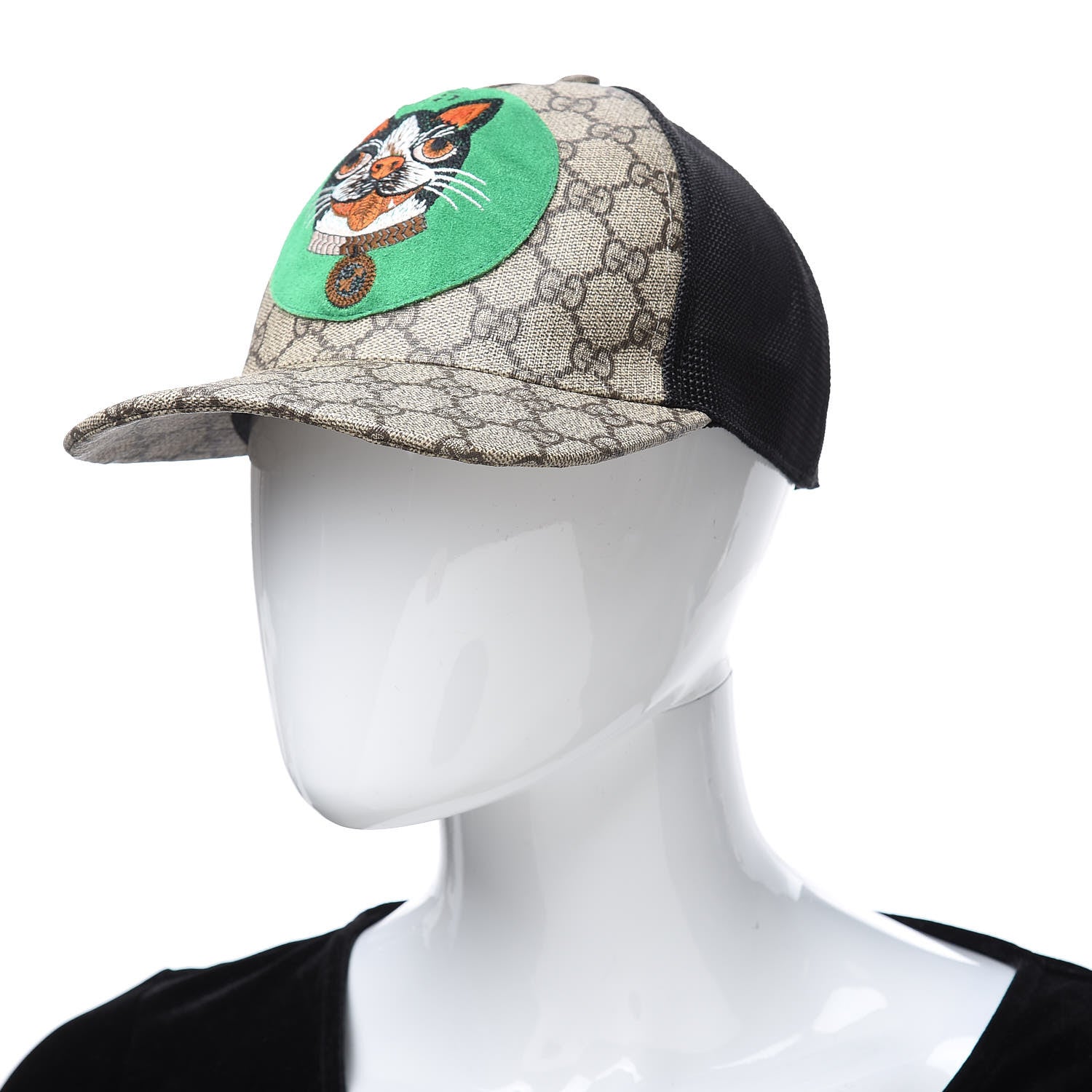 Gucci GG Supreme Monogram Bosco Patch Baseball Hat 57 Beige Green 2 of 8