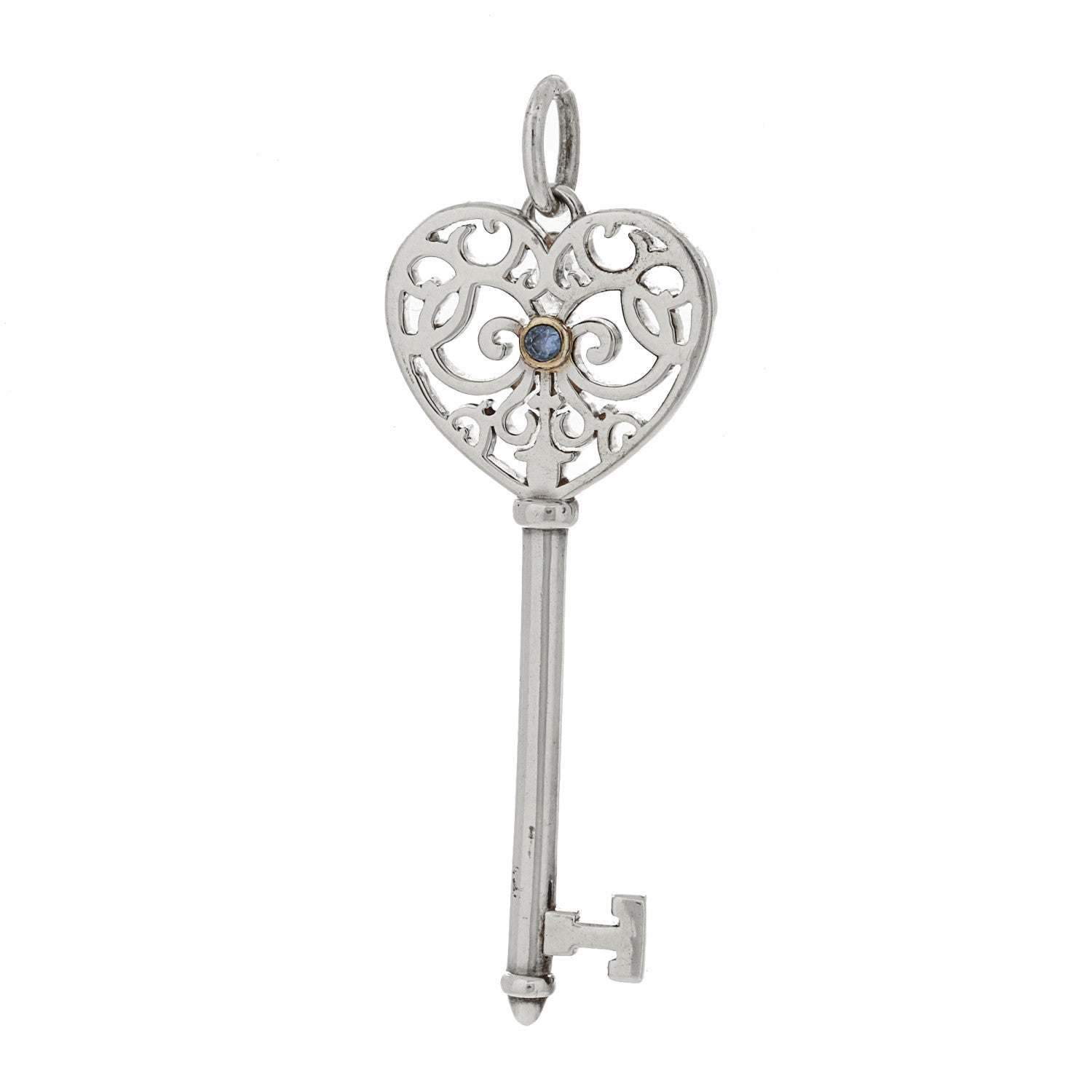 Tiffany Sterling Silver Blue Sapphire Enchant Heart Key Pendant 1 of 4