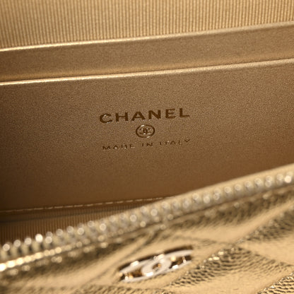 Chanel Metallic Caviar Quilted Top Handle Slim Vanity With Chain Gold 6 of 10
