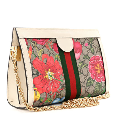 Gucci GG Supreme Monogram Flora Web Small Ophidia Chain Shoulder Bag White 3 of 12