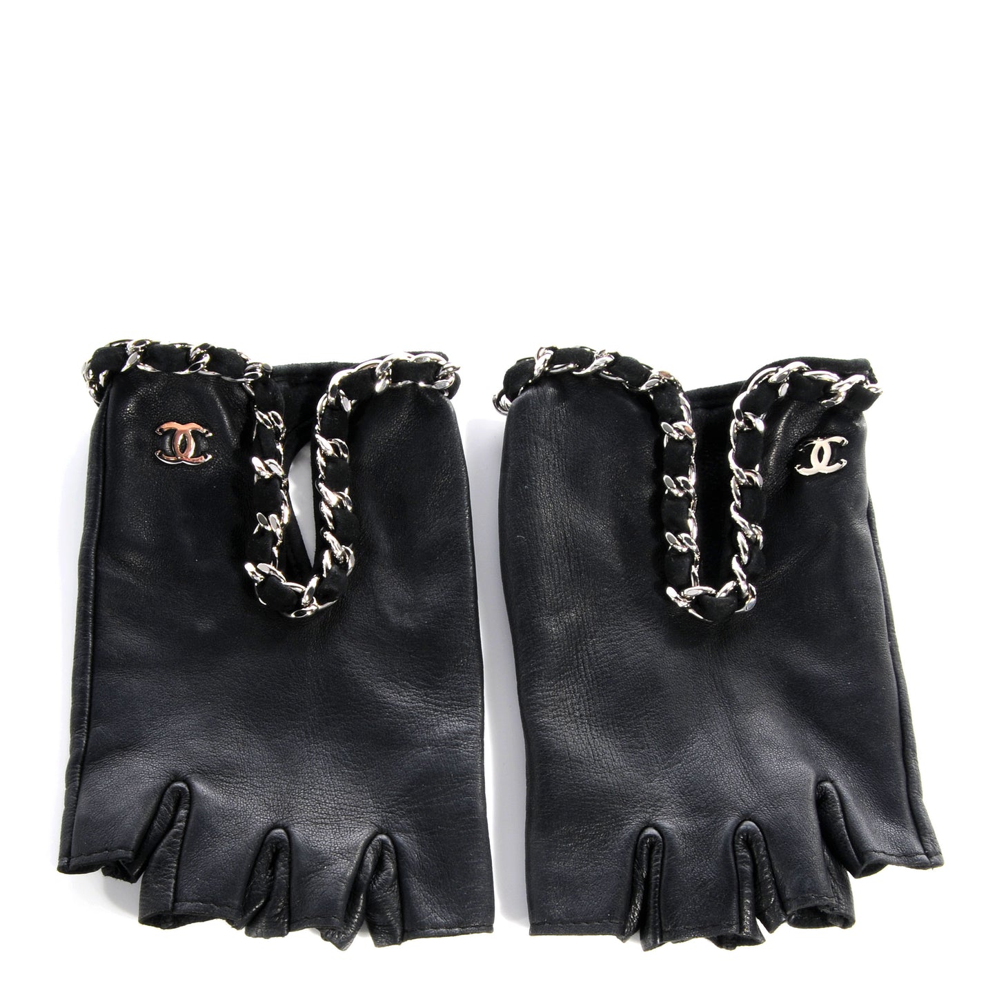 Lambskin Fingerless Chain CC Gloves Black 7