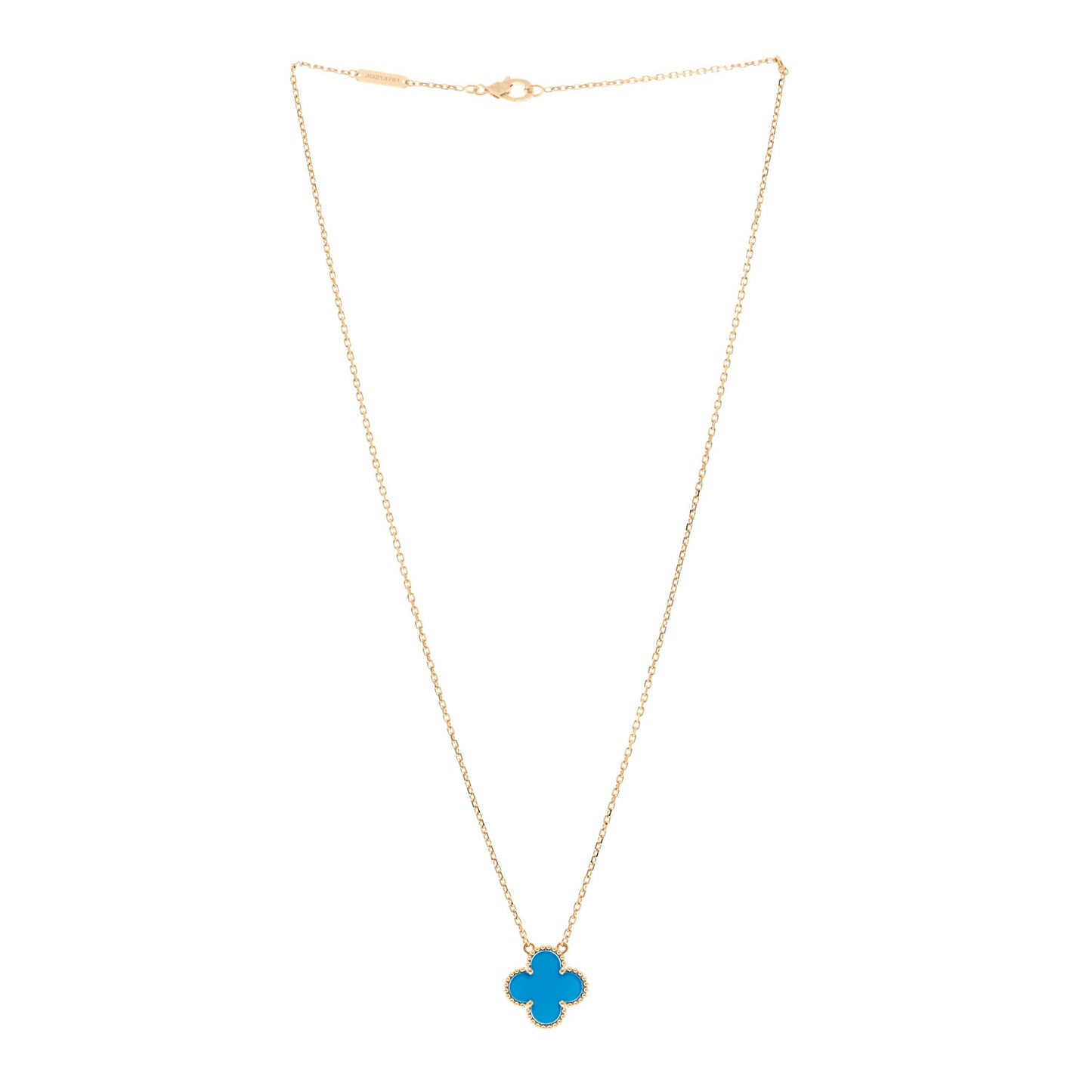 18K Yellow Gold Blue Agate Vintage Alhambra Pendant Necklace