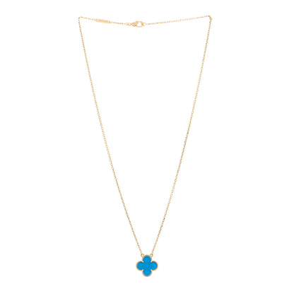 Van Cleef & Arpels 18K Yellow Gold Blue Agate Vintage Alhambra Pendant Necklace 3 of 5