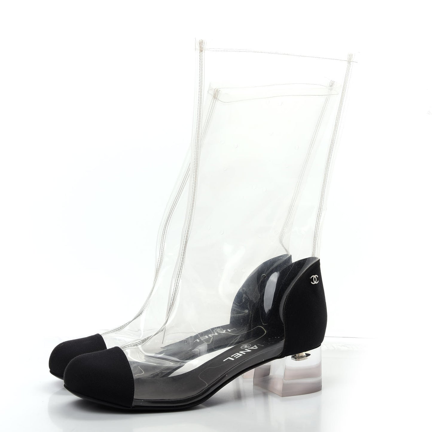 PVC Grosgrain High Boots 38 Transparent Black