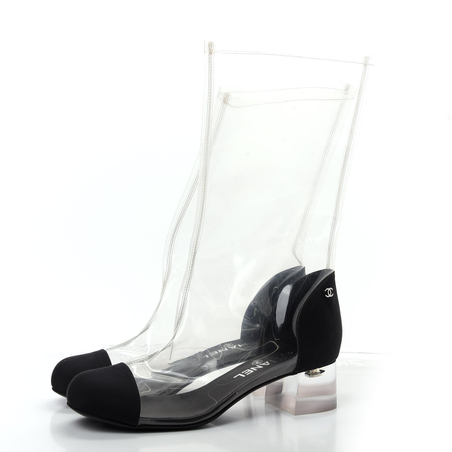 Chanel PVC Grosgrain High Boots 38 Transparent Black 3 of 10