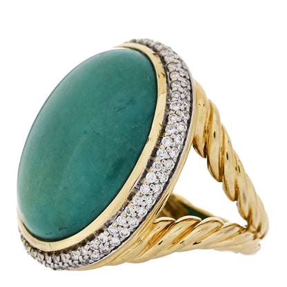 David Yurman 18K Yellow Gold Diamond Turquoise Albion Oval Ring 54 6.75 3 of 5