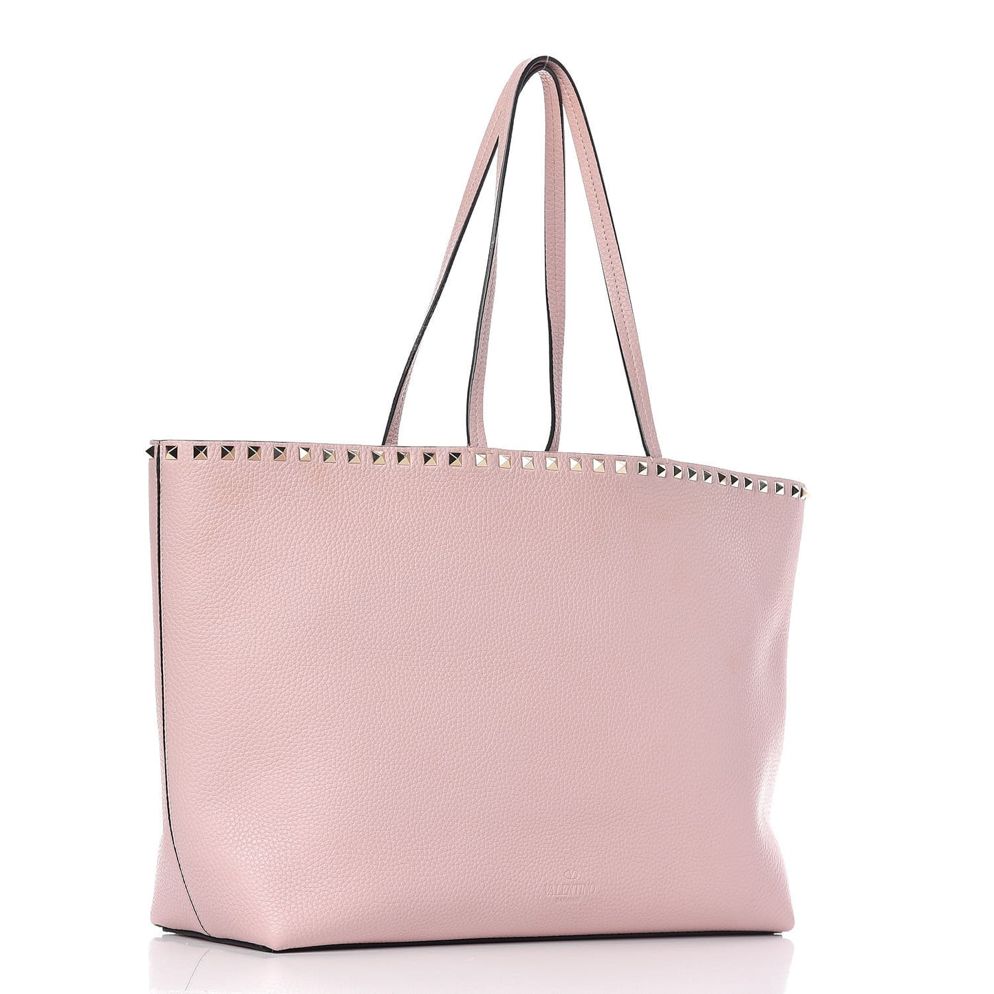 Grained Calfskin Rockstud Shoulder Tote Water Rose