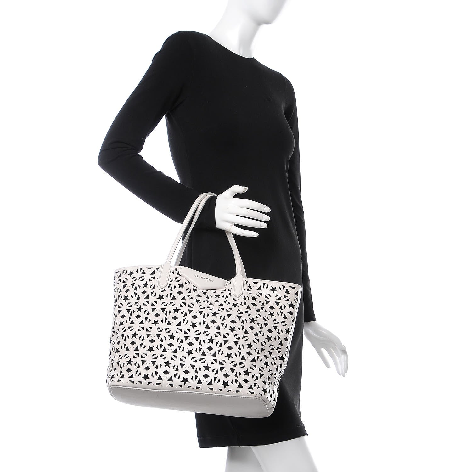 Givenchy Calfskin Lazer Cut Medium Antigona Tote White Black 2 of 10