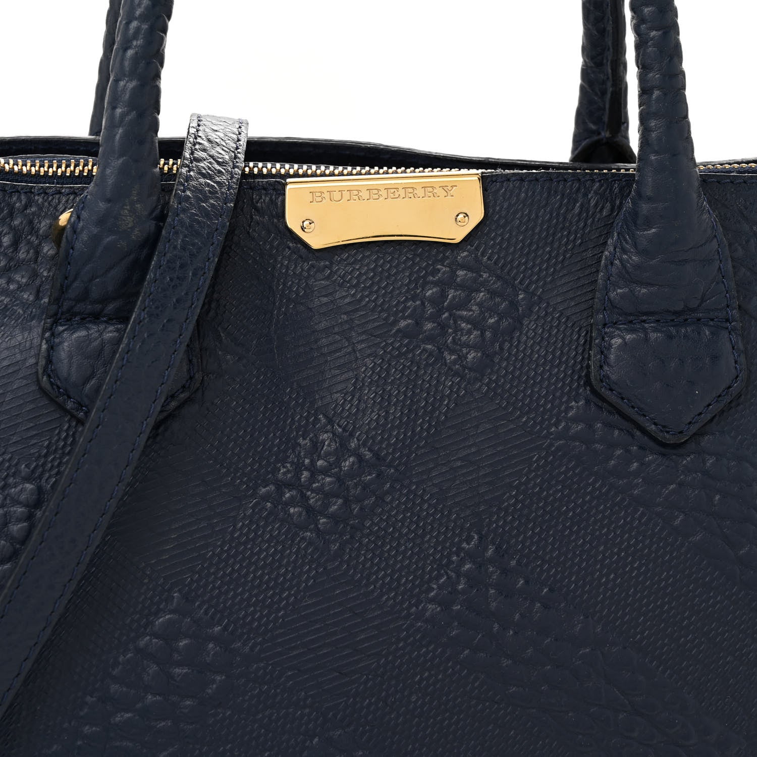 Burberry Heritage Grain Check Embossed Medium Dewsbury Tote Blue Carbon 9 of 17