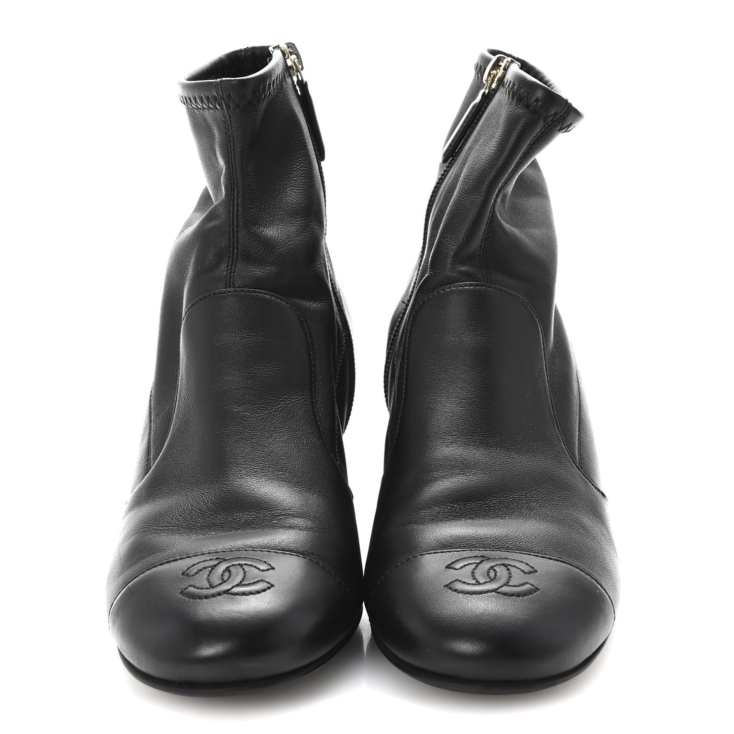 Stretch Lambskin Cap Toe CC Short Boots 38.5 Black