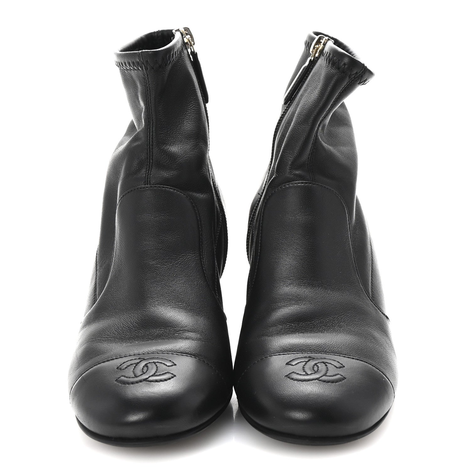 Chanel Stretch Lambskin Cap Toe CC Short Boots 38.5 Black 3 of 9