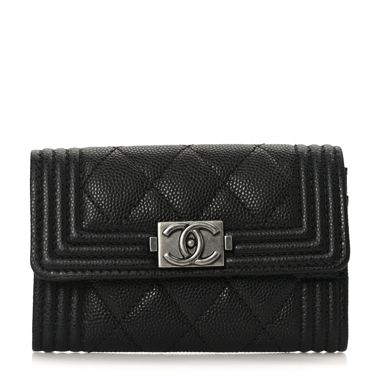 Caviar Quilted Boy Flap Card Holder Black
