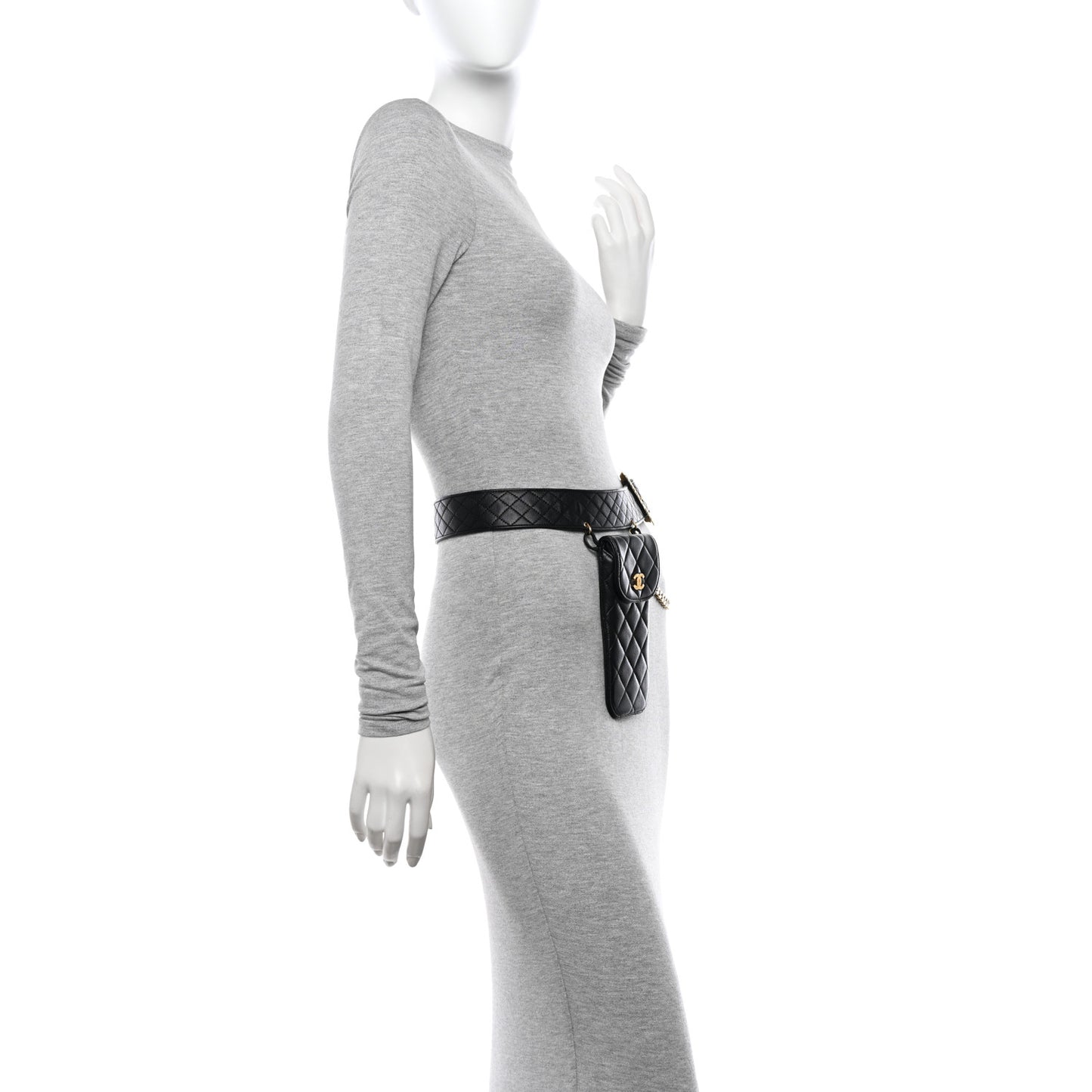 Calfskin Quilted Flap Chain Waist Belt Bag 75 30 Black