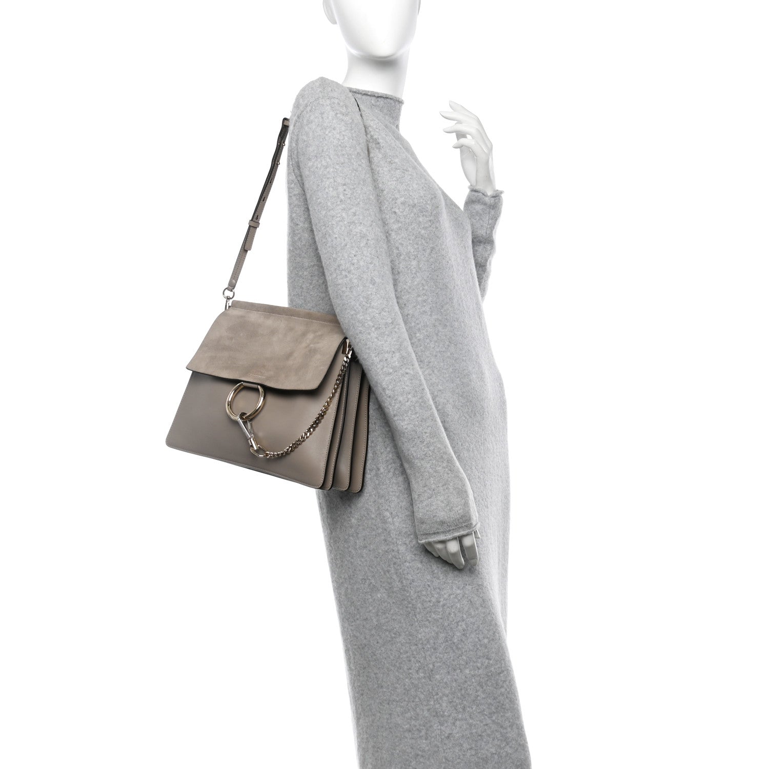Chloe Calfskin Suede Medium Faye Shoulder Bag Motty Grey 2 of 11