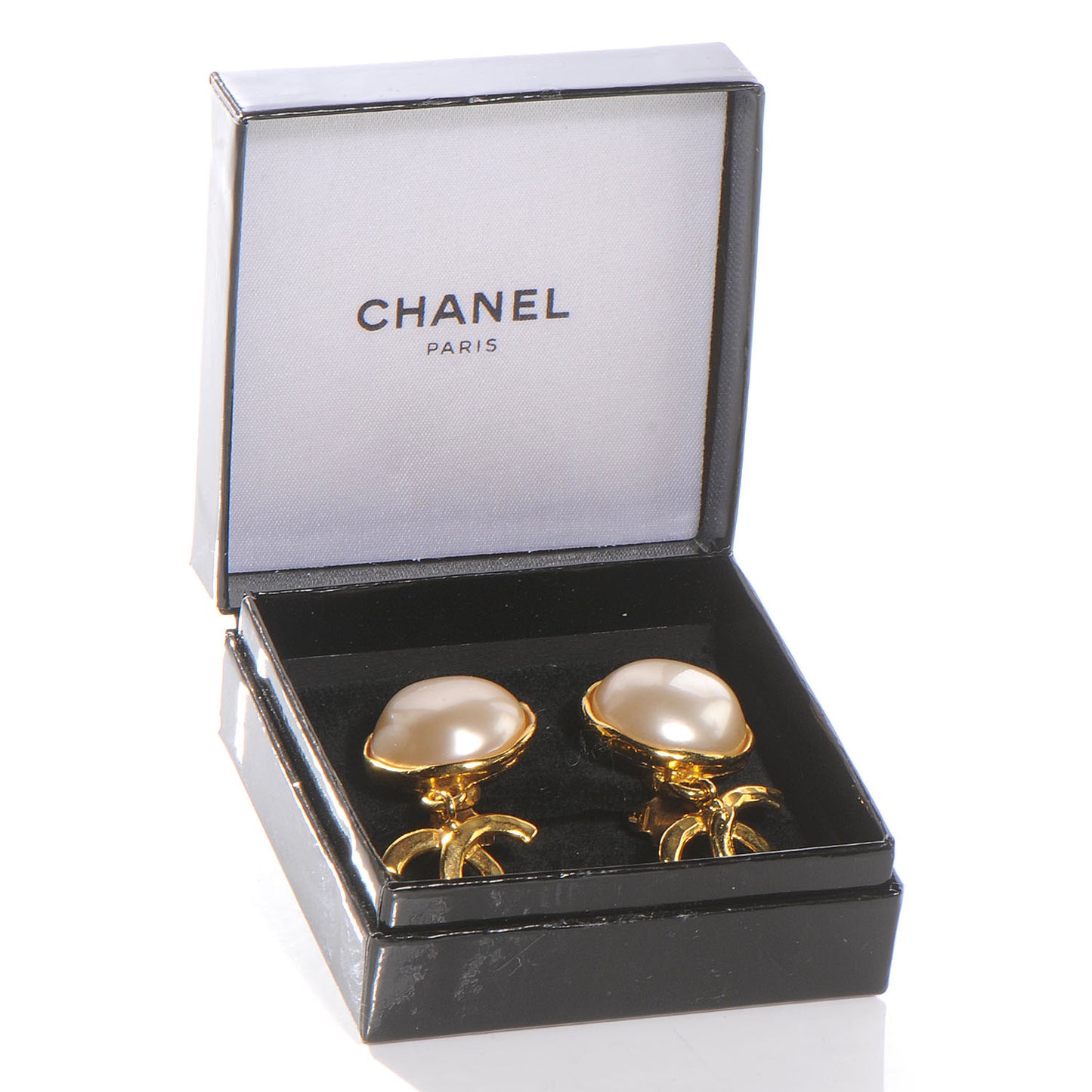 Pearl CC Dangle Clip On Earrings Gold