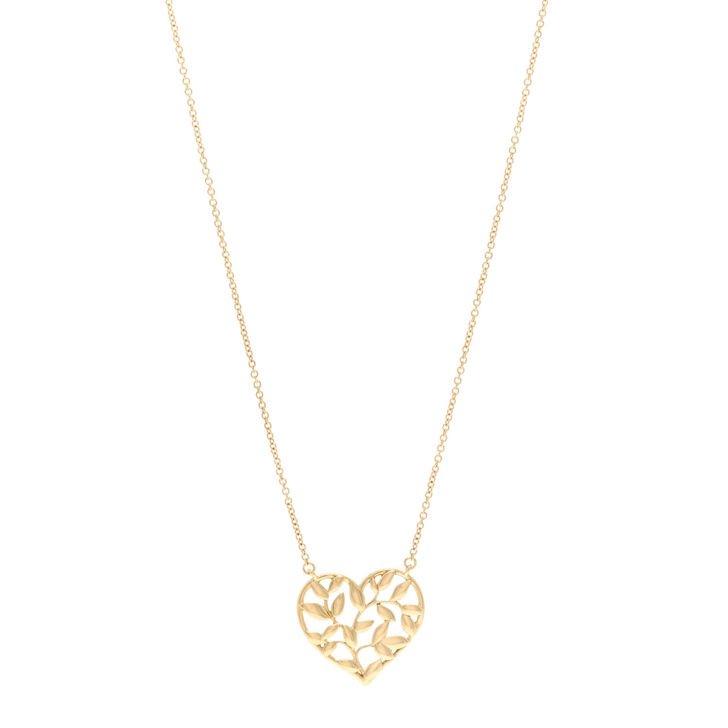 Tiffany 18K Yellow Gold Paloma Picasso Olive Leaf Heart Pendant Necklace 1 of 4