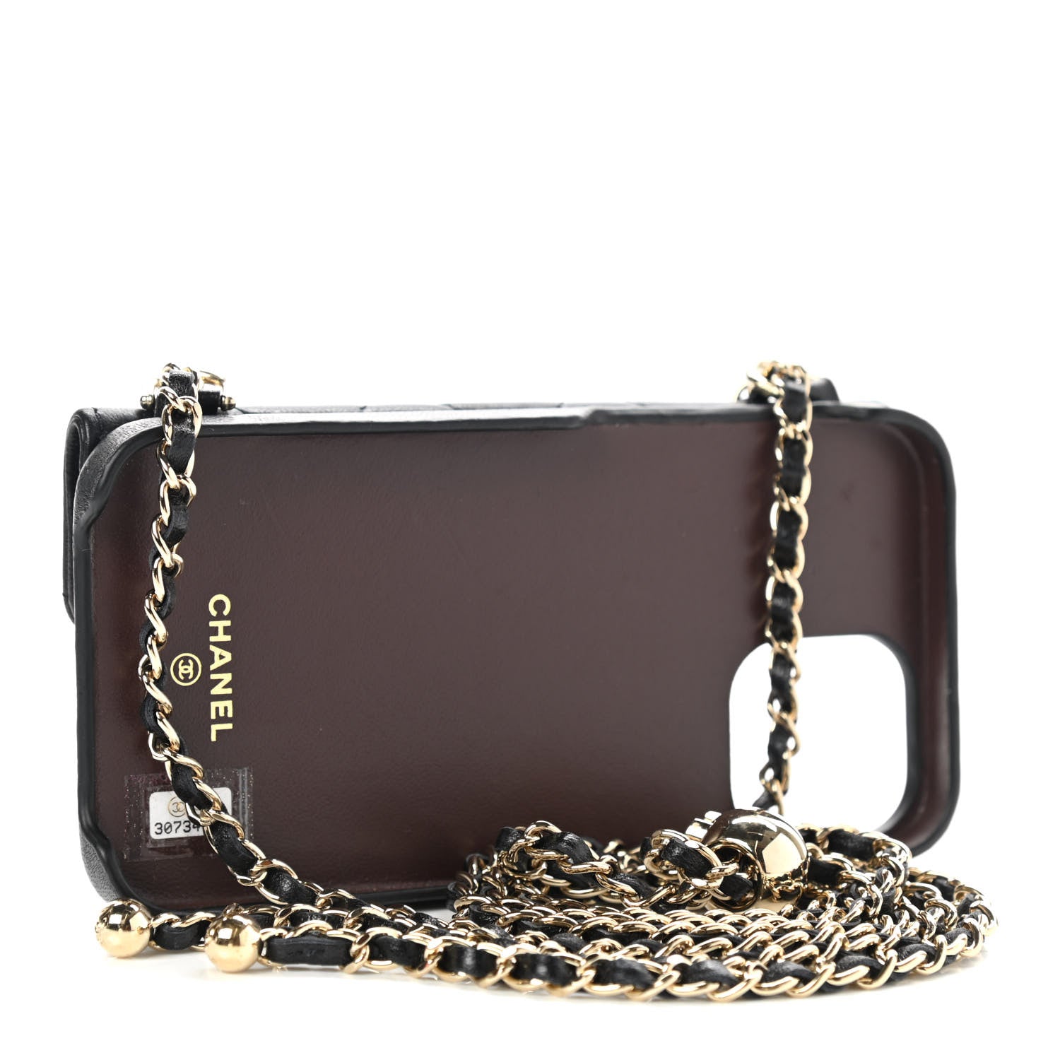 Chanel Lambskin Quilted Pearl Crush iPhone XII Pro Holder With Chain Black 2 of 9