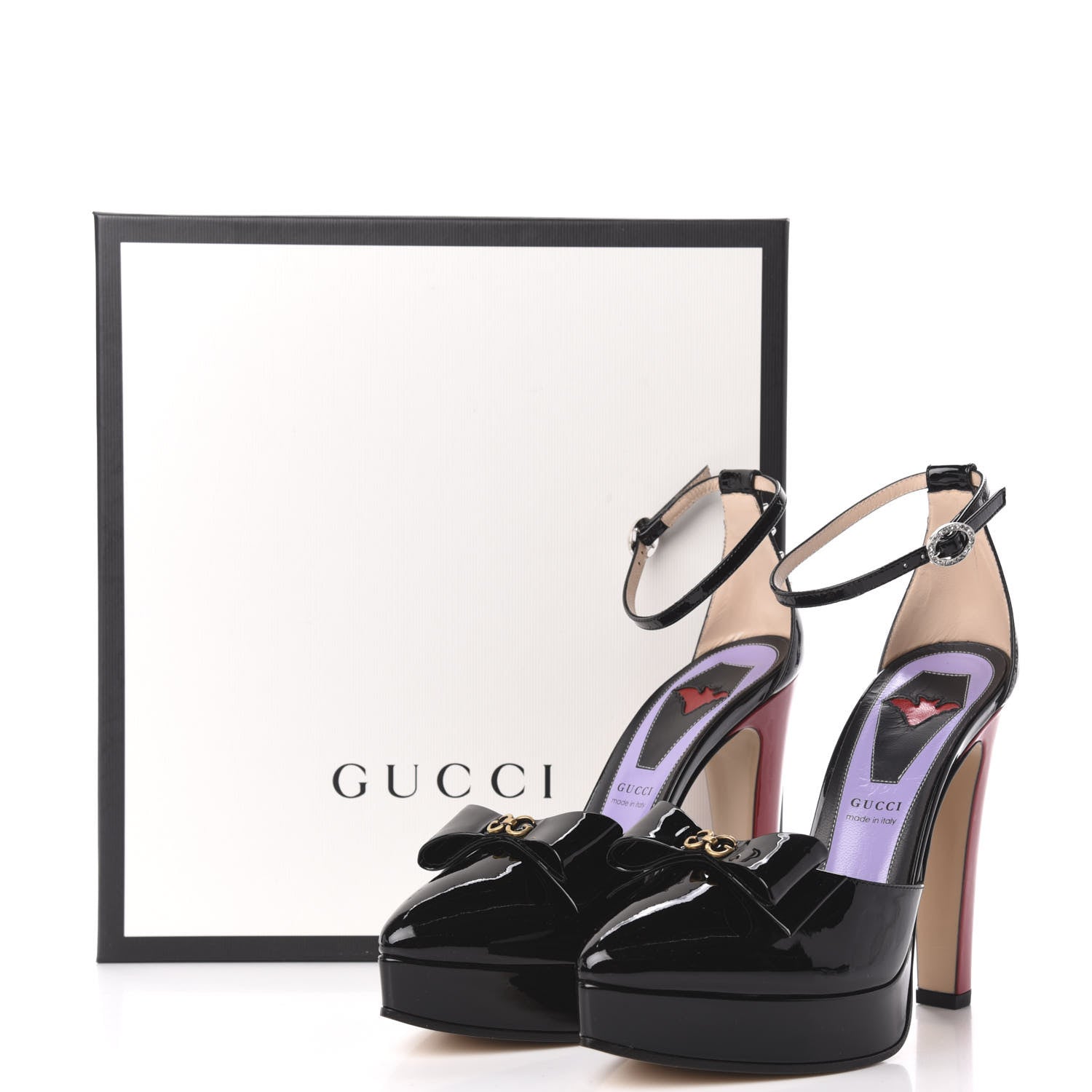 Gucci Patent Crystal GG Bow Sadie Spike Ankle Strap d'Orsay Platform High Heel Pumps 38.5 Black 8 of 8