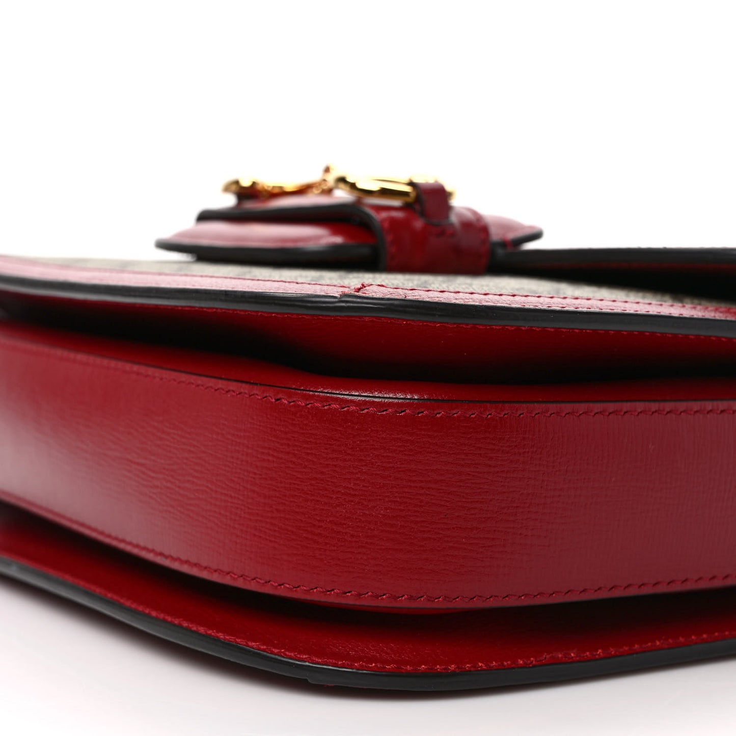 GG Supreme Monogram Azalea Calfskin Horsebit 1955 Shoulder Bag Beige Ebony New Cherry Red