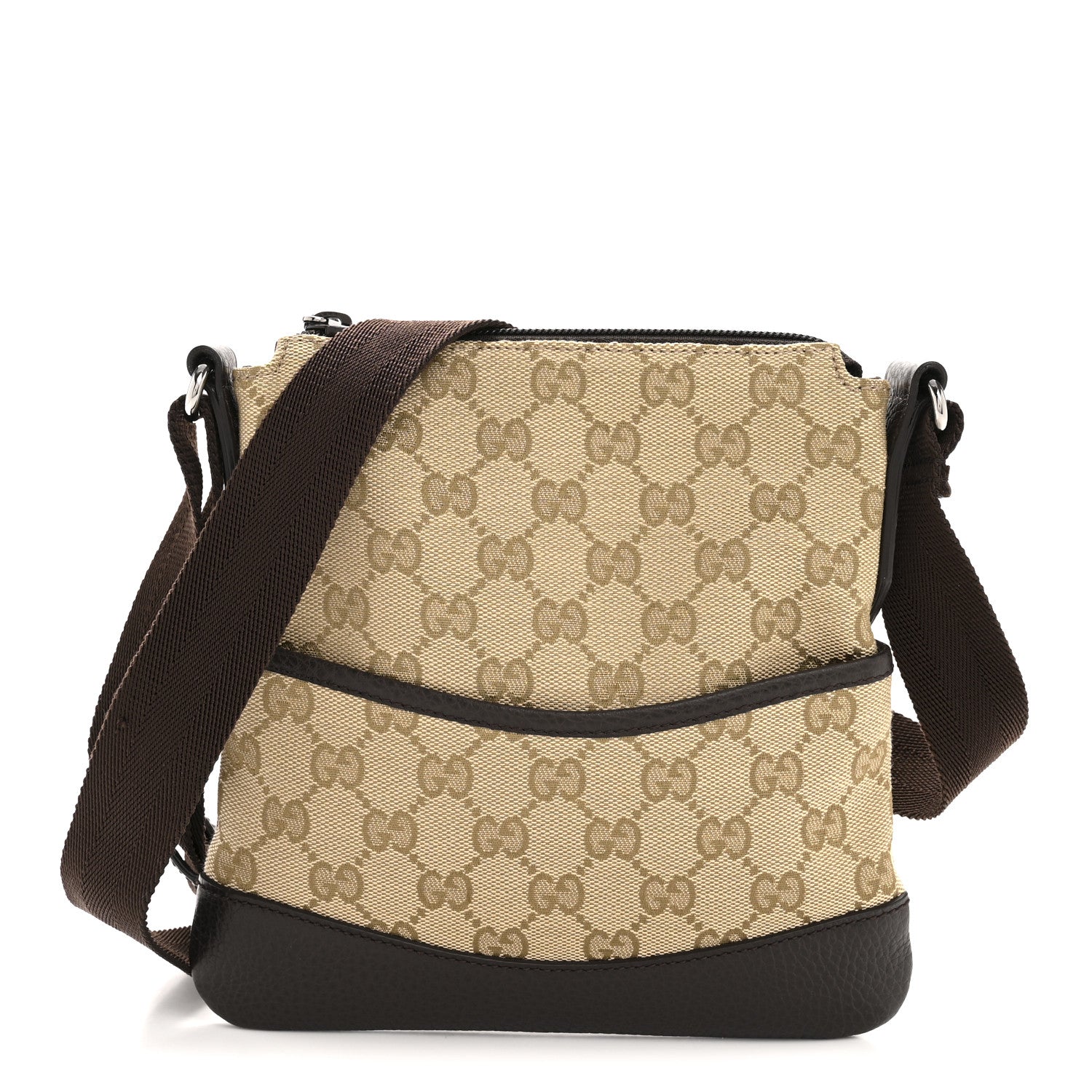 Gucci Monogram Calfskin Small Flat Messenger Bag Dark Brown 1 of 11