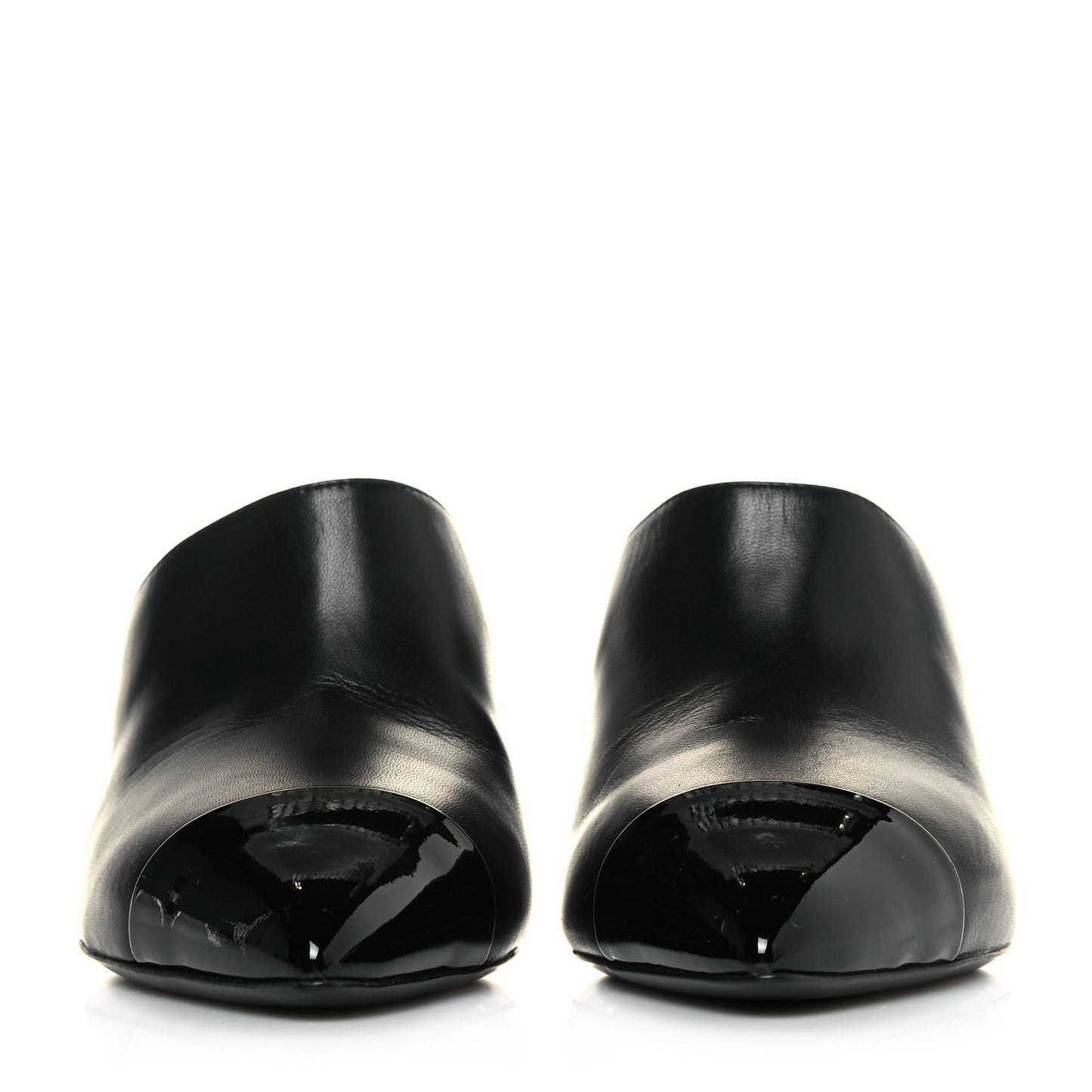 Lambskin Patent Cap Toe Pearl Mules 39.5 Black