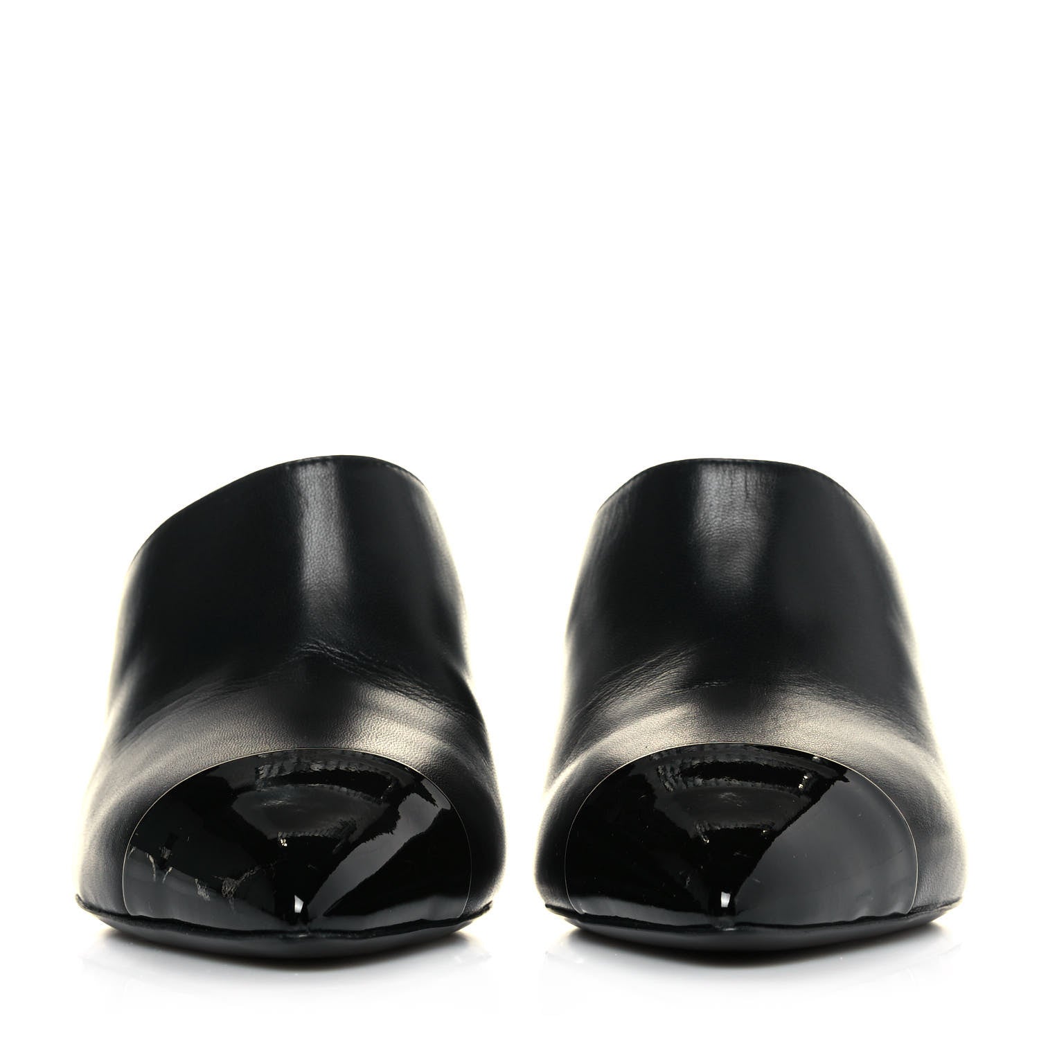 Chanel Lambskin Patent Cap Toe Pearl Mules 39.5 Black 2 of 10