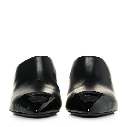 Chanel Lambskin Patent Cap Toe Pearl Mules 39.5 Black 2 of 10