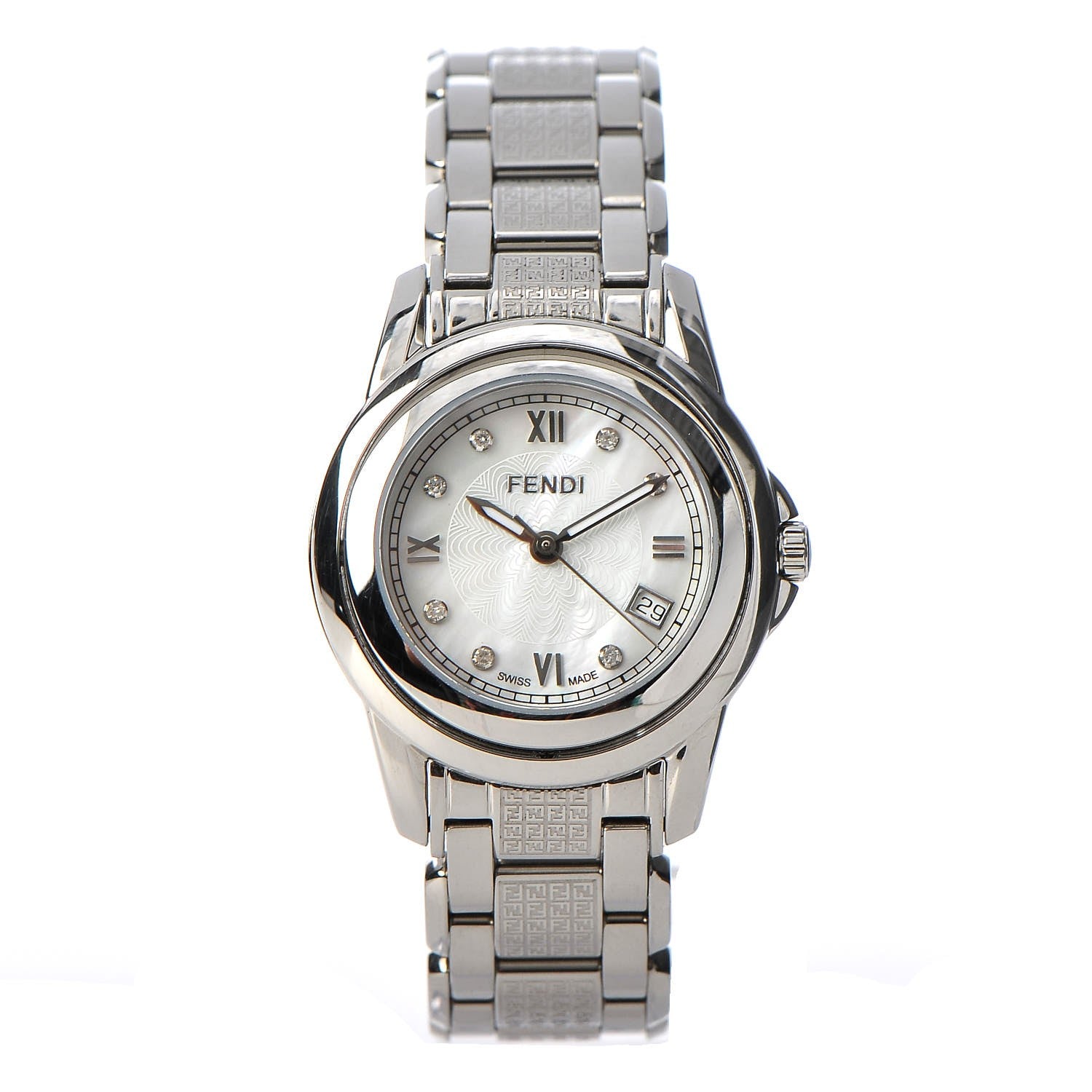 Fendi Stainless Steel Diamond Mother of Pearl 30mm Quartz Watch 1 of 8