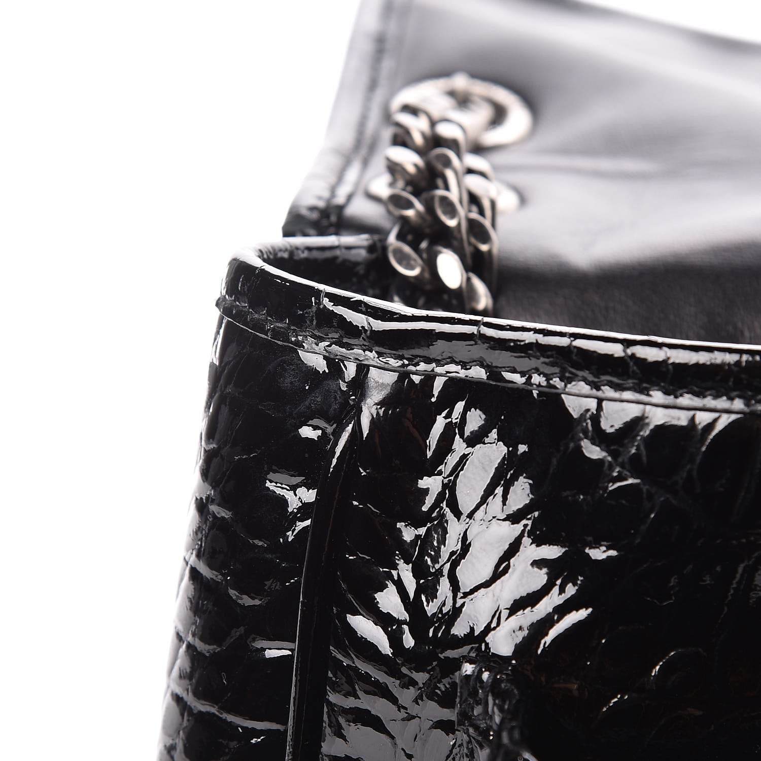 Saint Laurent Patent Crocodile Embossed Lambskin Monogram Medium Niki Chain Satchel Black 14 of 18
