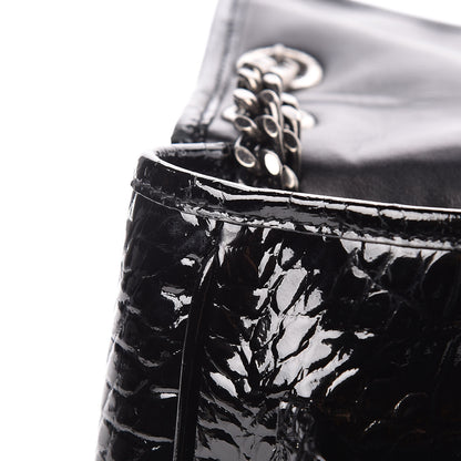 Saint Laurent Patent Crocodile Embossed Lambskin Monogram Medium Niki Chain Satchel Black 14 of 18