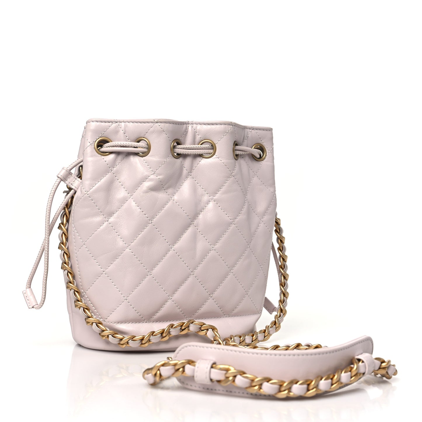 Shiny Aged Calfskin CC Chain Drawstring Bag Light Purple