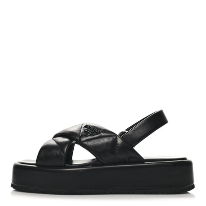 Prada Nappa Quilted Padded Sporty Platform Slingback Sandals 37.5 Black 1 of 8