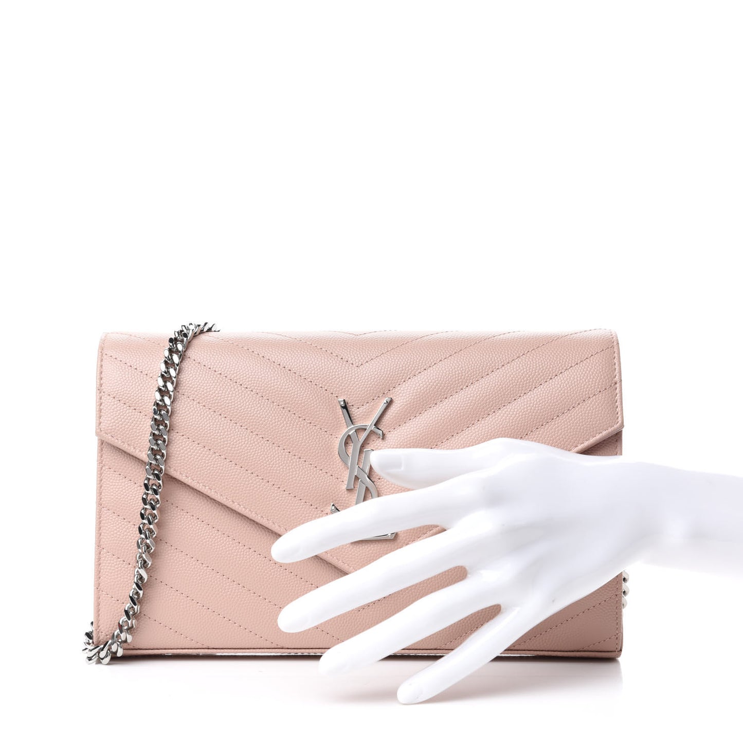 Grain De Poudre Matelasse Chevron Monogram Chain Wallet Pale Pink