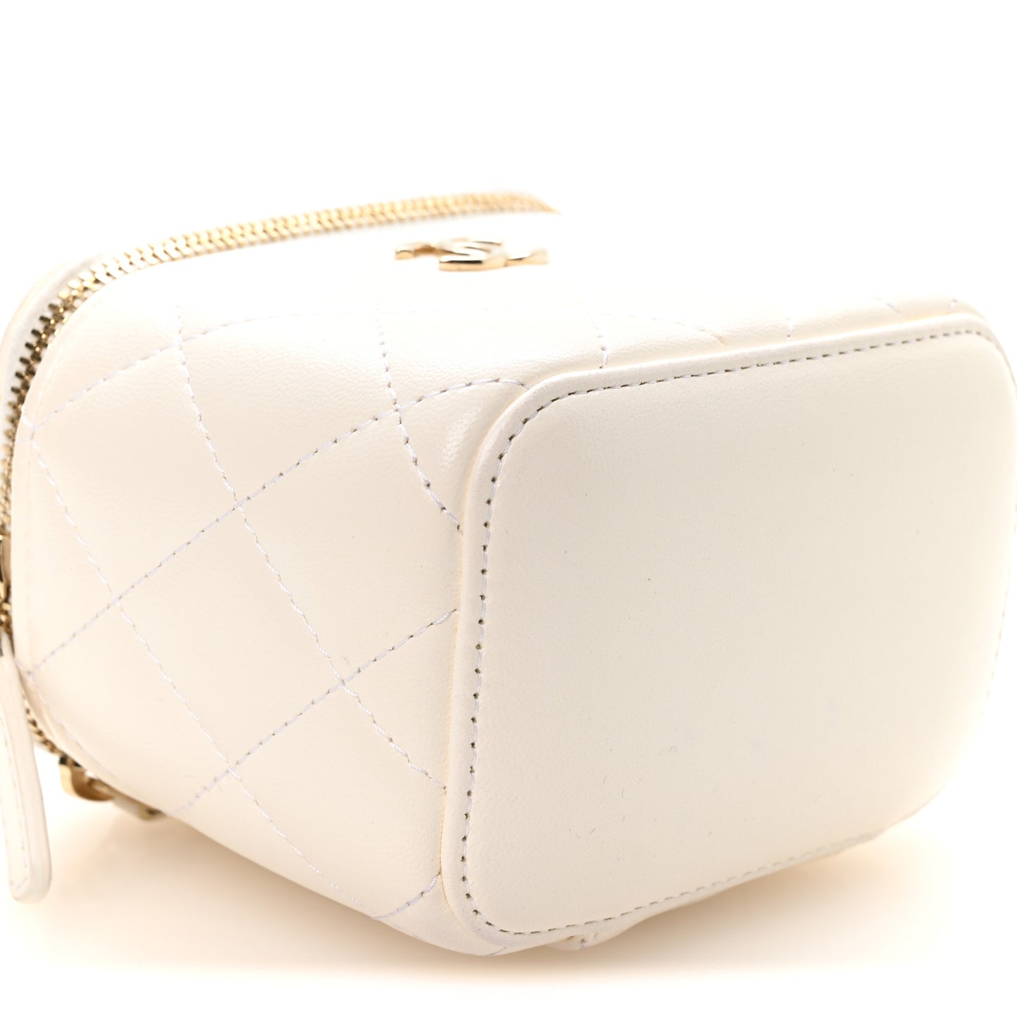 Lambskin Quilted Mini Camellia Bow Vanity Case With Chain White