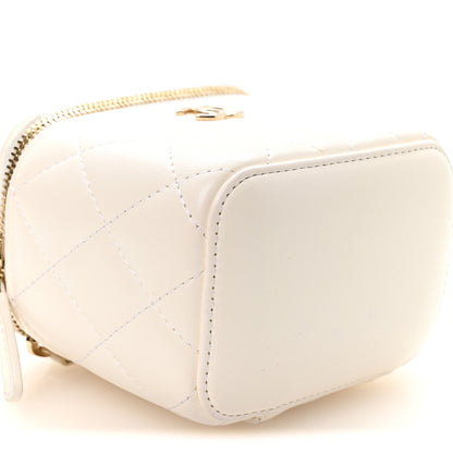 Chanel Lambskin Quilted Mini Camellia Bow Vanity Case With Chain White 9 of 11