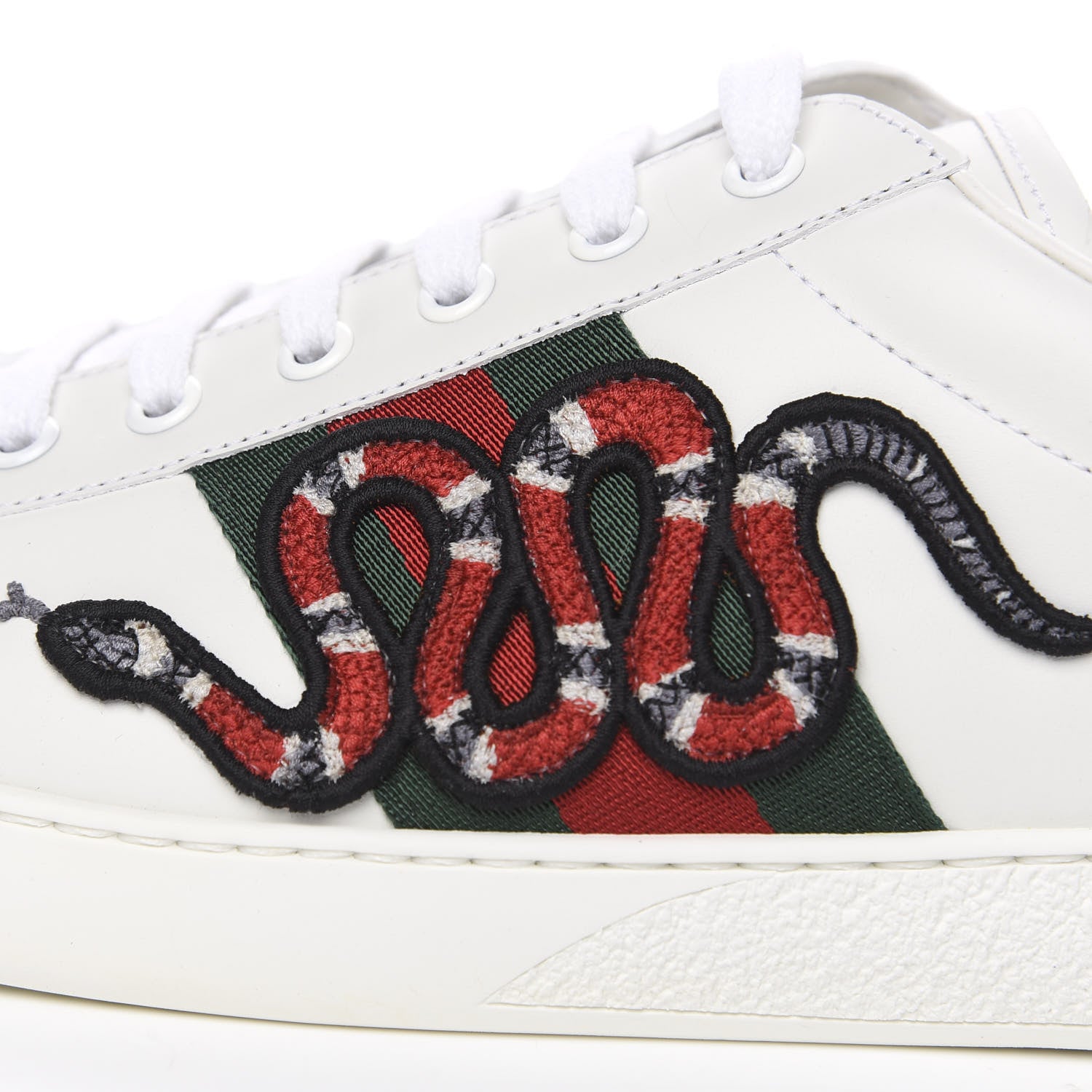 Gucci Calfskin Ayers Kingsnake Embroidered Mens Ace Sneakers 11 Green Red 11 of 11