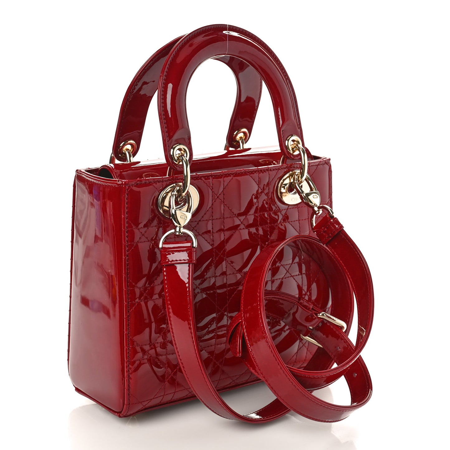Patent Cannage Small Lady Dior Cherry Red