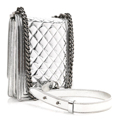 Chanel Metallic Goatskin Quilted North South Boy Flap Silver 4 of 17