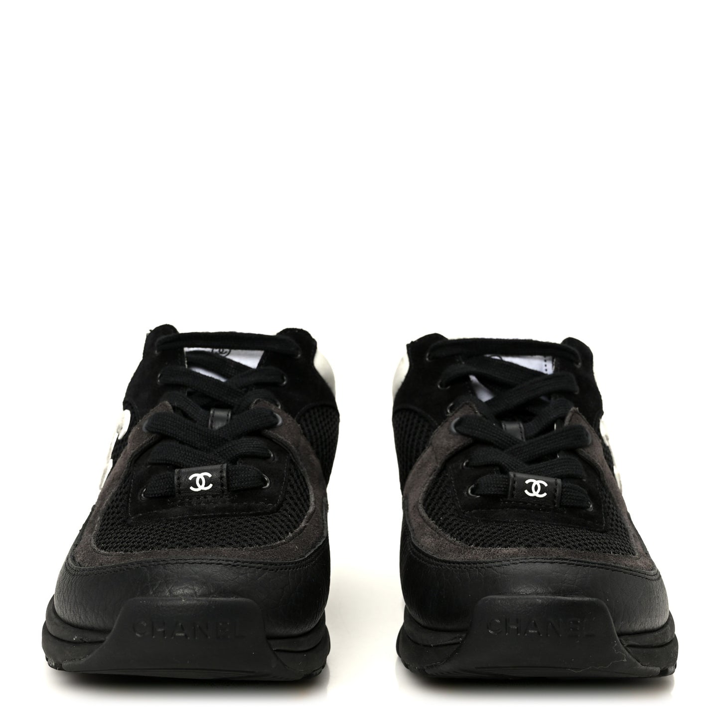 Mesh Suede Grained Calfskin Womens CC Sneakers 37 Black White