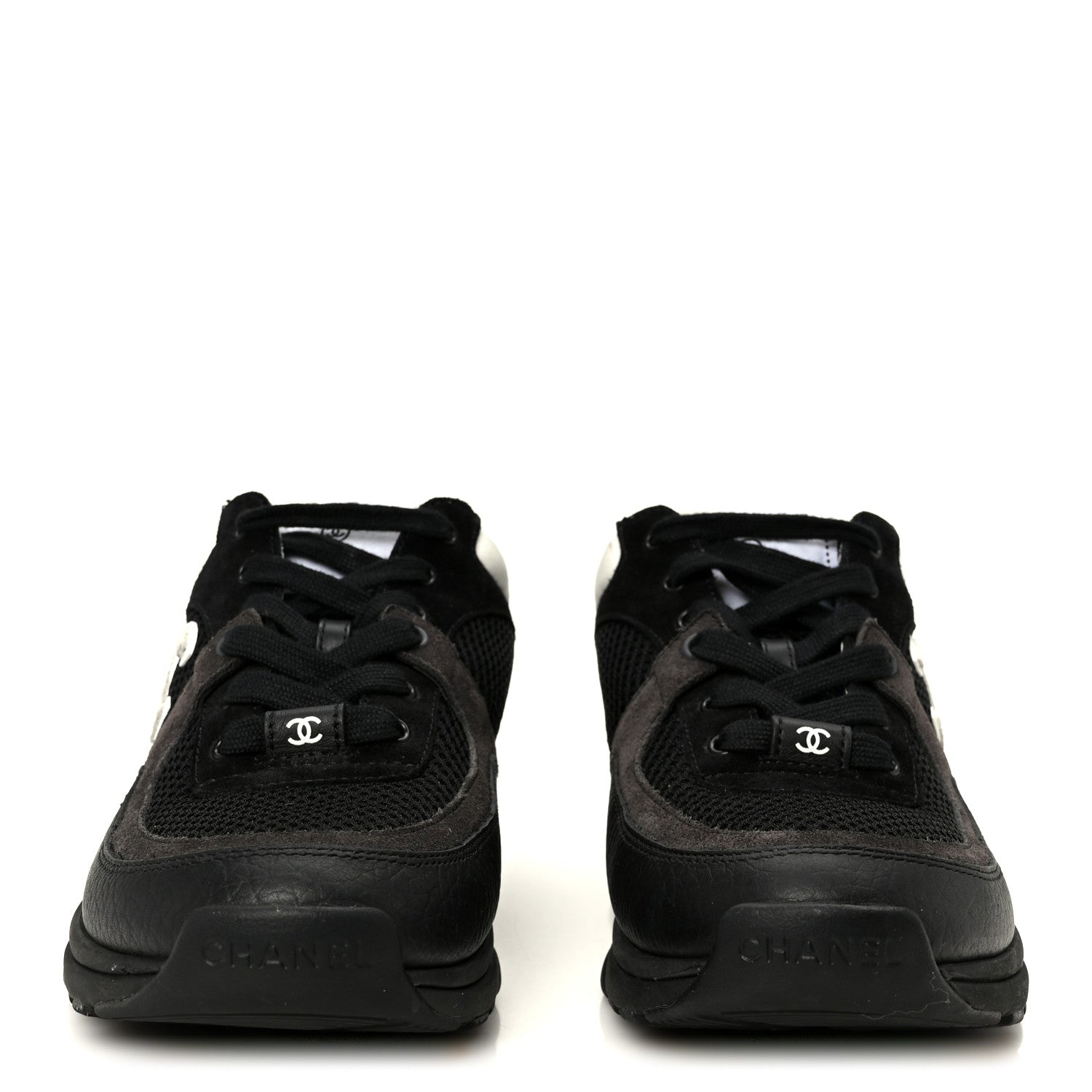 Chanel Mesh Suede Grained Calfskin Womens CC Sneakers 37 Black White 3 of 10