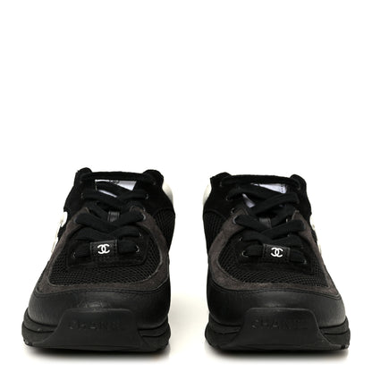 Chanel Mesh Suede Grained Calfskin Womens CC Sneakers 37 Black White 3 of 10