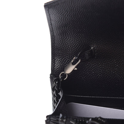 Saint Laurent Grain De Poudre Matelasse Chevron Monogram Envelope Chain Wallet Black 9 of 15