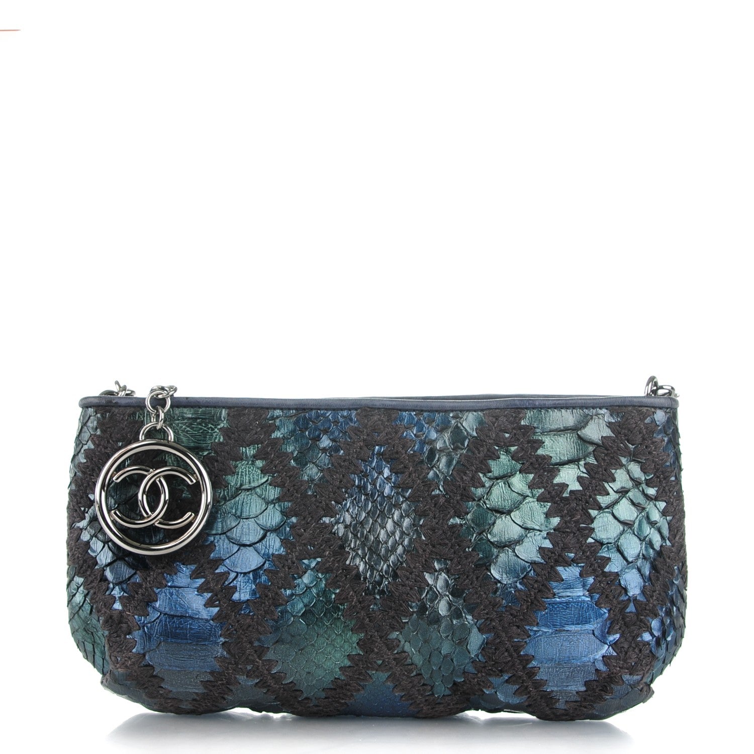 Chanel Python Crochet Soft and Chain Pochette Blue 1 of 7